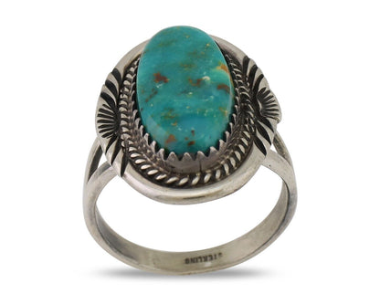 Navajo Hand Stamped Ring 925 Silver Natural Turquoise Native Artist C.80's