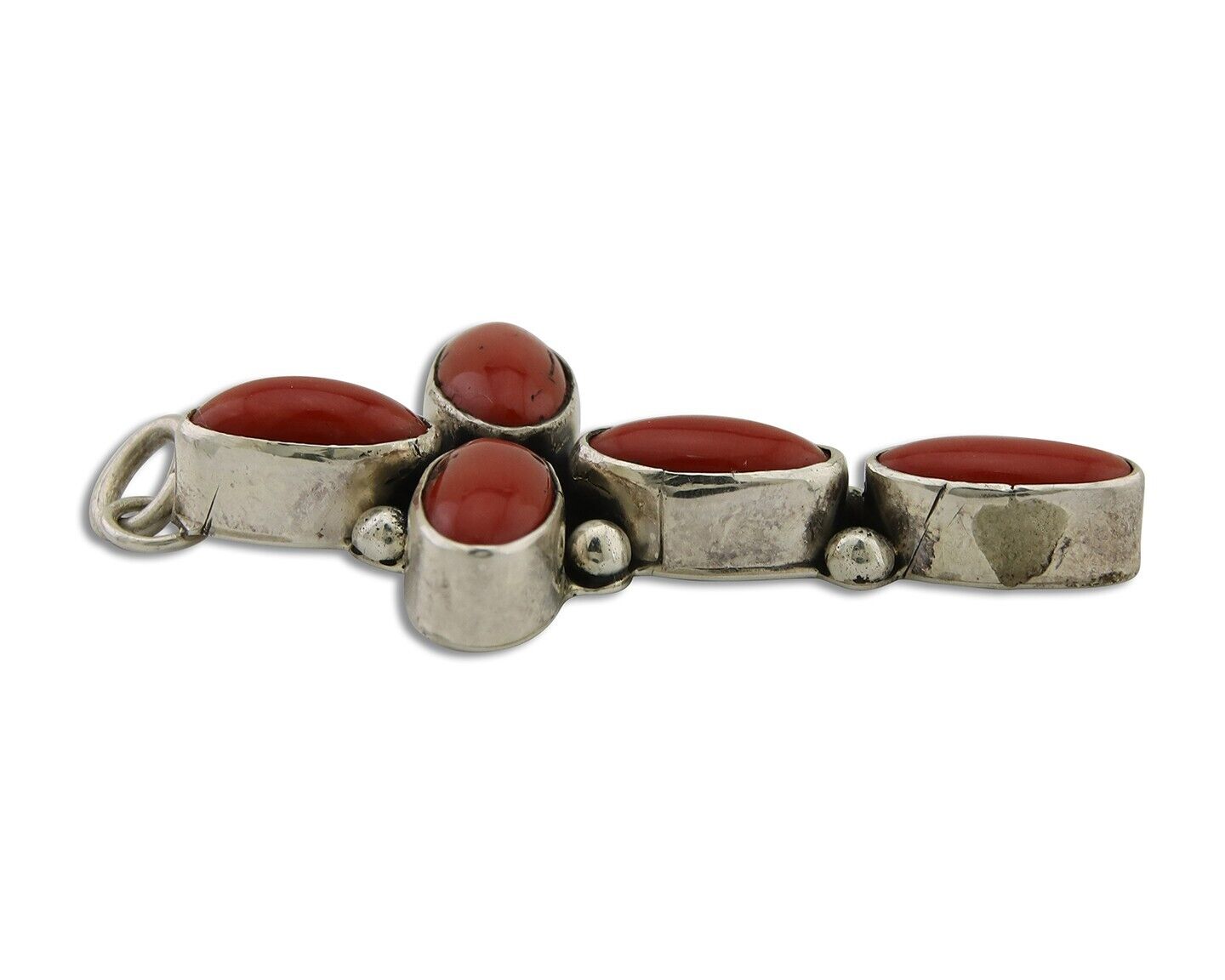 Navajo Cross Pendant 925 Silver Mediterranean Coral Signed J Tso C.80s