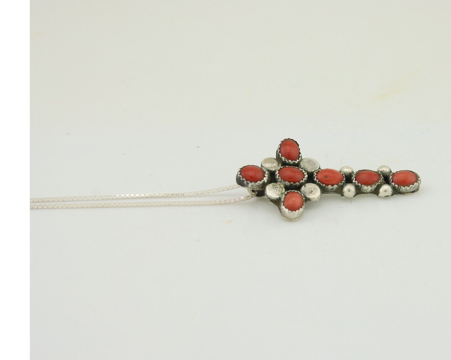 Navajo Cross Necklace 925 Silver Mediterranean Coral Native American Artist C80s