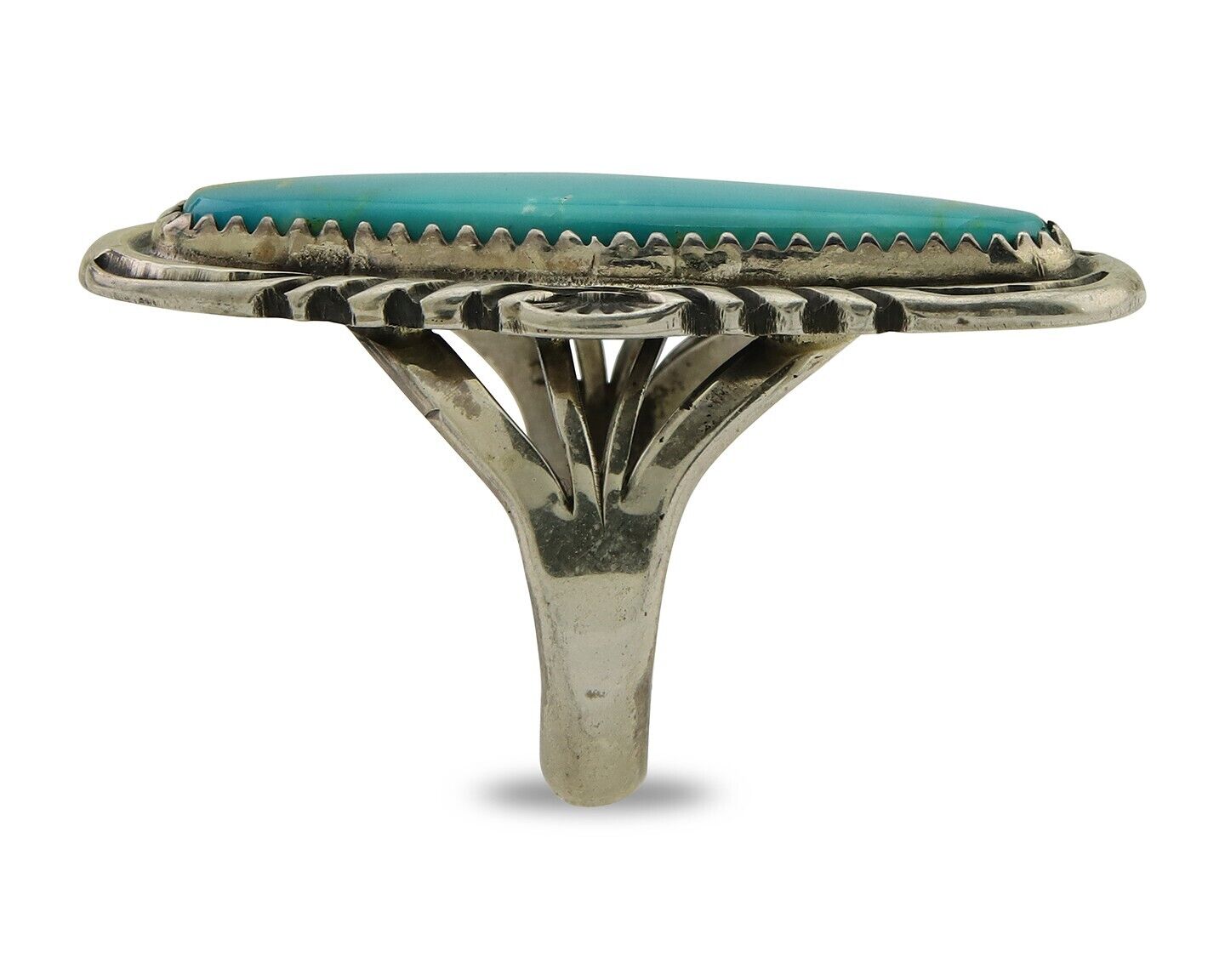 Navajo Hand Stamped Ring 925 Silver Turquoise Native Artist Begay C.80's