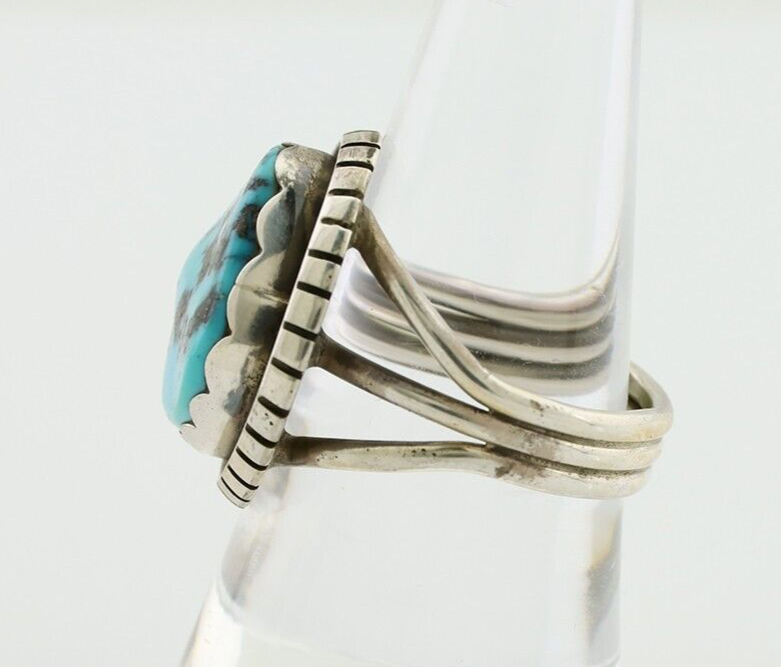 Navajo Ring 925 Silver Natural Blue Turquoise Signed Tony Guerro C.80's