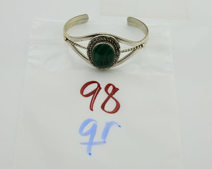 Navajo Cuff Bracelet Natural Malachite 925 Silver Native American Artist C.80s