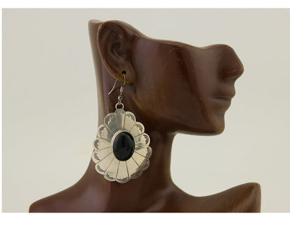 Navajo Handmade Earrings 925 Silver Onyx Artist Signed Robert Vandover C.80's
