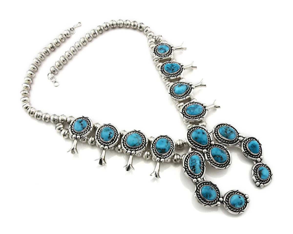 Navajo Necklace Earring Set Sterling Silver Vintage Morenci Turquoise Handmade