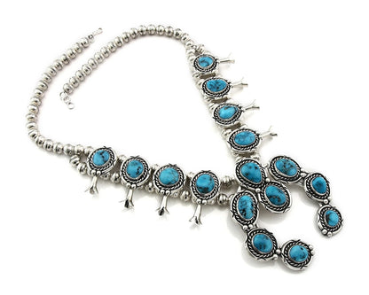 Navajo Necklace Earring Set Sterling Silver Vintage Morenci Turquoise Handmade