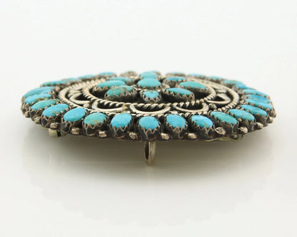 Navajo Handmade Pin Sterling Silver Turquoise Vintage Artist Signed LMB