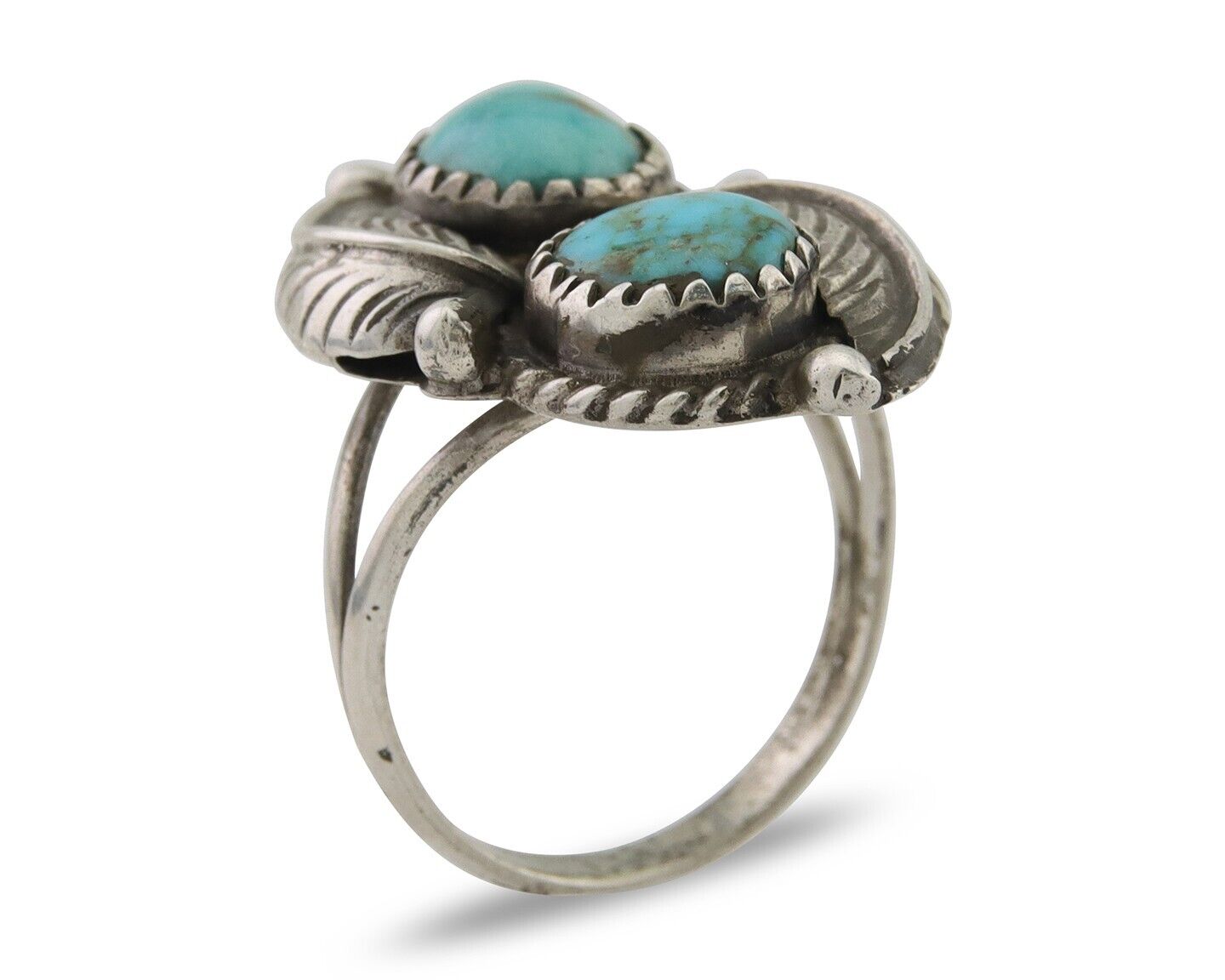 Navajo Ring 925 Silver Natural Turquoise Artist Signed MC C.80's Size 7.0