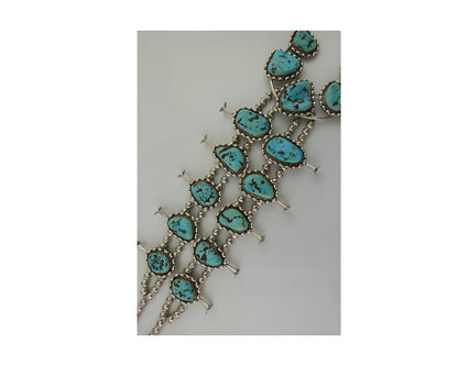 HUGE Navajo Squash Necklace 925 Silver Bisbee Turquoise Signed BY-OG C.80's