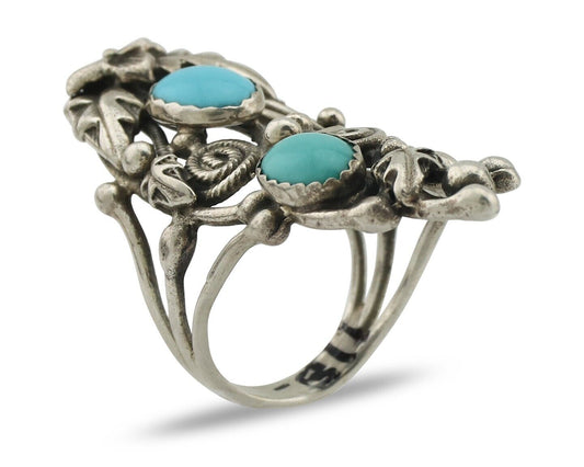 Navajo Ring 925 Silver Sleeping Beauty Turquoise Artist Signed C.80's