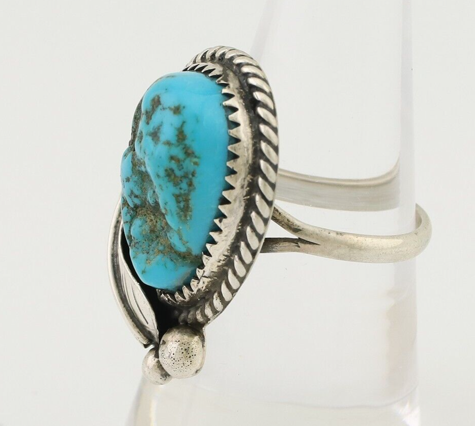 Navajo Ring 925 Silver Sleeping Beauty Turquoise Native Artist SC C.80's