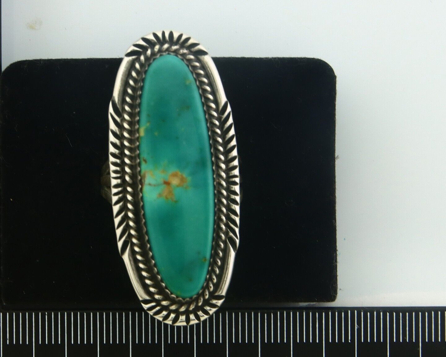 Navajo Ring 925 Sterling Turquoise Handmade Signed USA C.80's Size 9.75