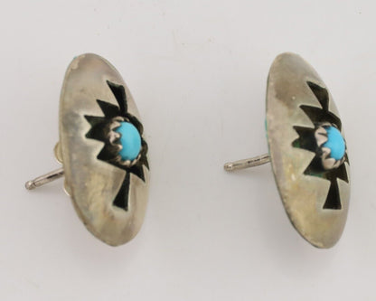 Navajo Hand Cut Earrings 925 Silver Natural Turquoise Native Artist C.80's
