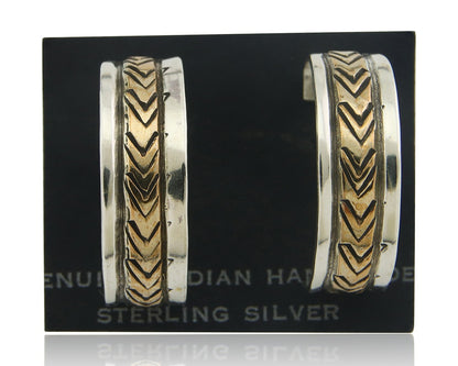 Navajo Hoop Earrings 925 Silver & Gold Artist Signed Randall Endito C.80's