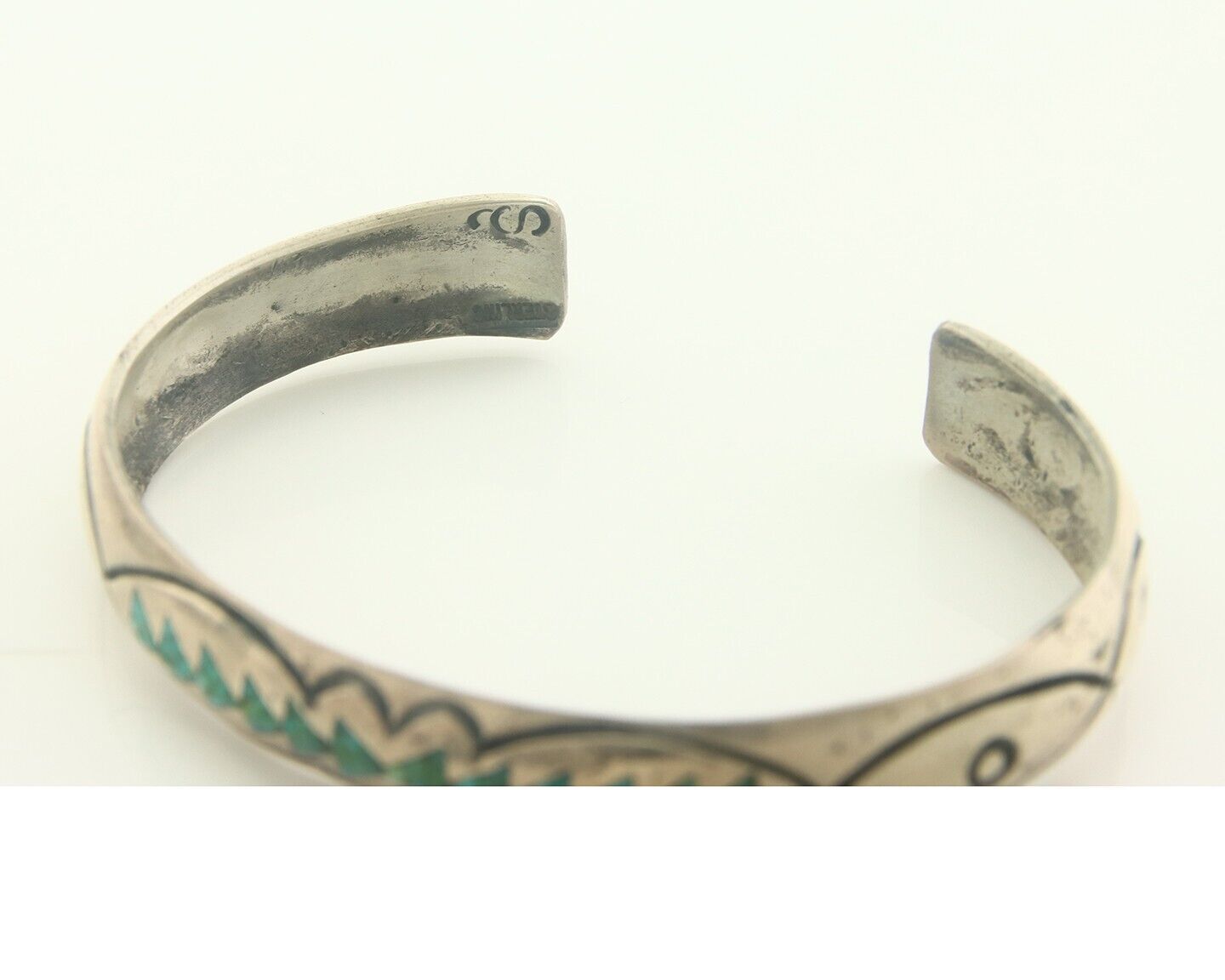 Navajo Bracelet 925 Silver Inlaid Turquoise Cuff Artist Signed Stanley Bain C.80