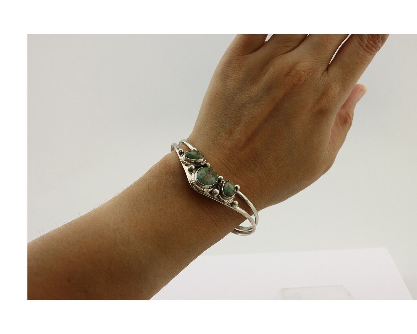 Navajo Bracelet 925 Silver Royston Turquoise Artist Signed MC C.80's