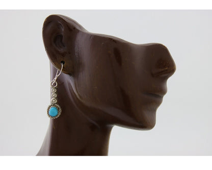Navajo Earrings 925 Silver Blue Turquoise Artist Signed DB C.80's