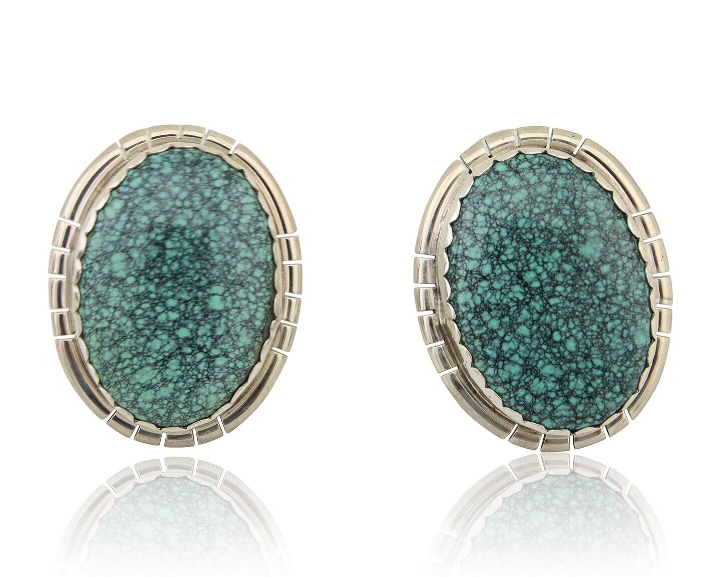 Navajo Earrings 925 Silver Mine 8 Turquoise Native American Artist C.80's