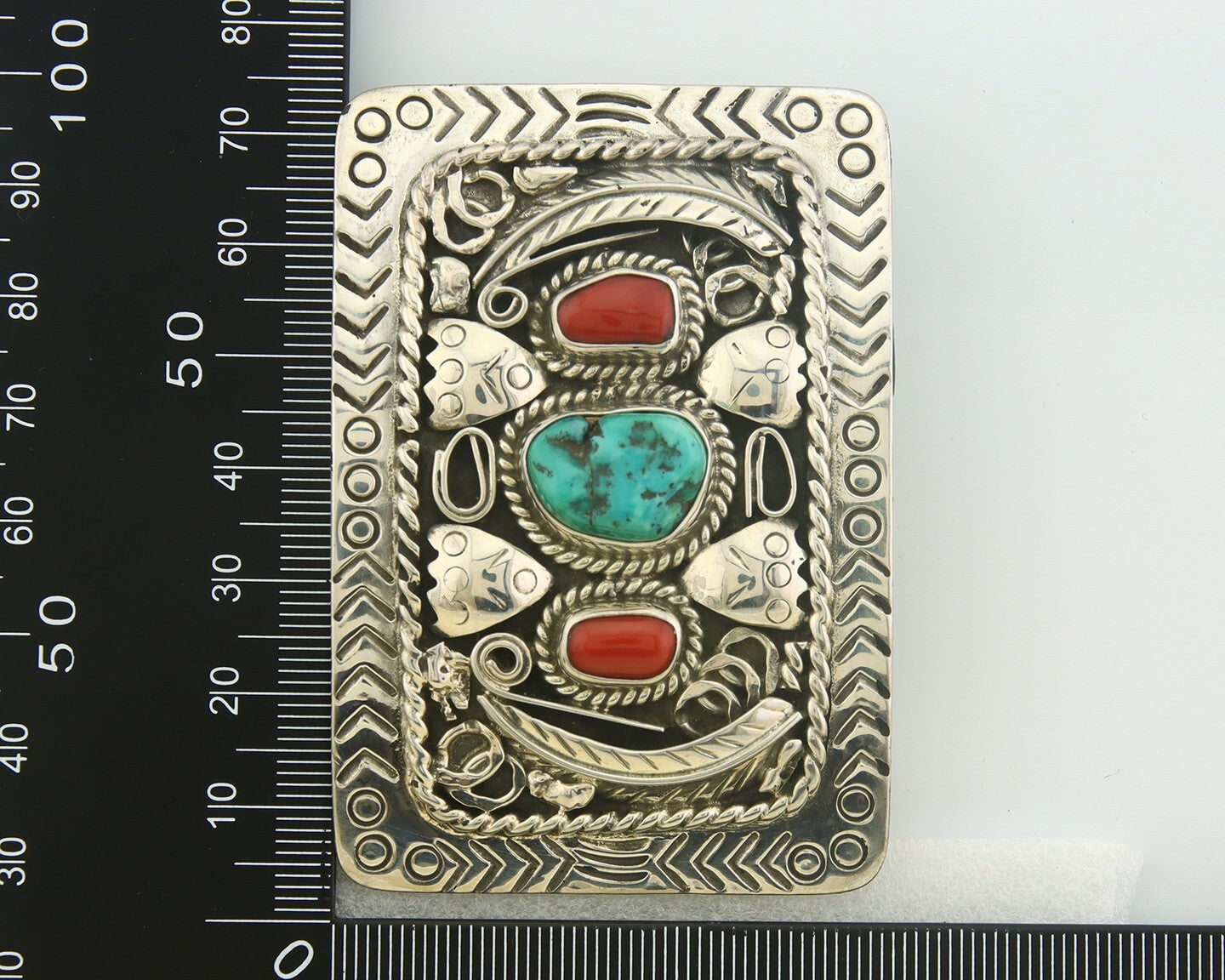 Navajo Belt Buckle 925 Sterling Silver Signed Teepee on Hill 1.9 x 2.9 in C.80's