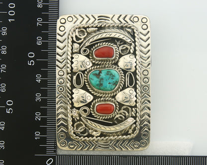 Navajo Belt Buckle 925 Sterling Silver Signed Teepee on Hill 1.9 x 2.9 in C.80's