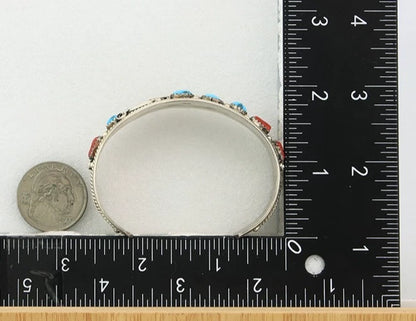 Navajo Cuff Bracelet Sterling Silver Turquoise & Coral Signed Randy Endito