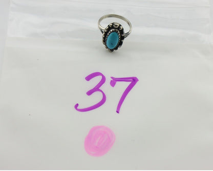 Navajo Ring 925 Silver Sleeping Beauty Turquoise Artist Signed SC C.80's