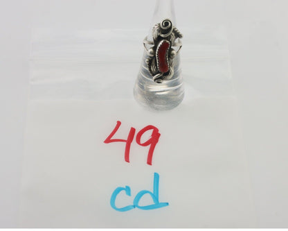 Navajo Handmade Ring 925 Silver Natural Mediterranean Coral Signed Duffy C.80's