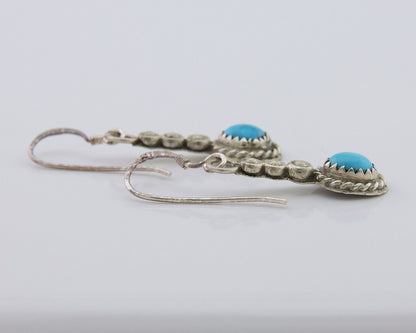 Navajo Earrings 925 Silver Blue Turquoise Artist Signed DB C.80's