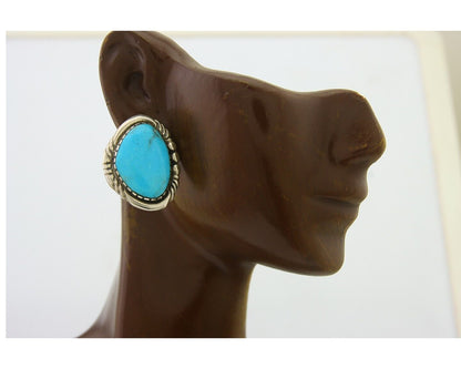 Navajo Earrings 925 Silver Natural Turquoise Artist Signed E Jackson C80s