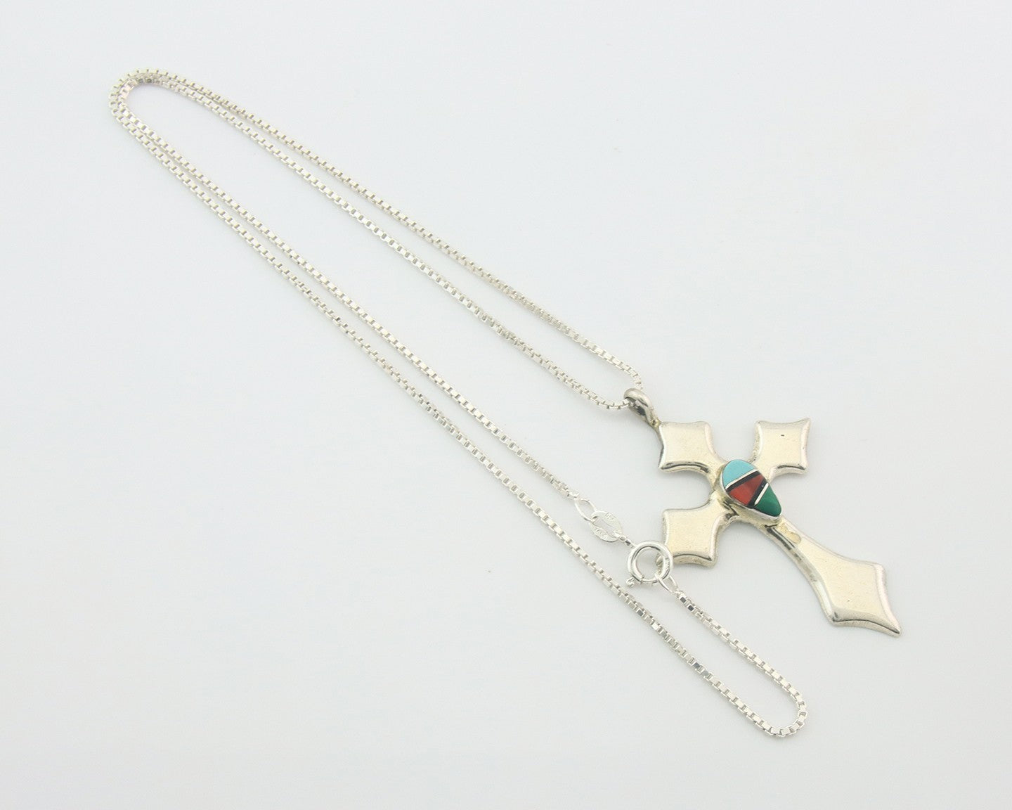 Navajo Cross Necklace Sterling Silver Authentic Natural Gemstones Signed M