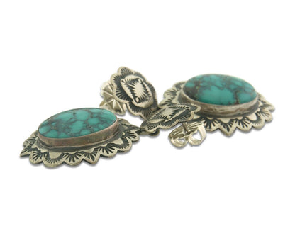 Navajo Earrings 925 Silver Concho Turquoise Native Artist Signed Ikee & DeChelly