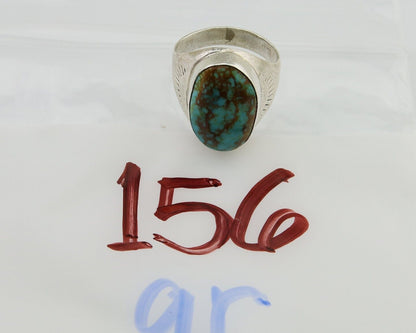 Navajo Hand Stamped Ring 925 Silver Spiderweb Turquoise Native Artist C.80's