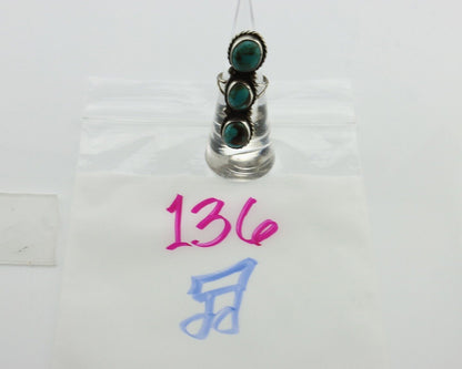 Navajo 3 Stone Ring 925 Silver Natural Kingman Turquoise Native Artist C.80's