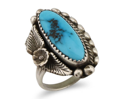 Navajo Ring 925 Silver Sleeping Beauty Turquoise Signed SC C.80's