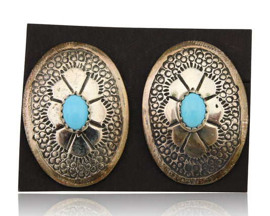 Navajo Earrings 925 Silver Blue Turquoise Native American Artist C.80's