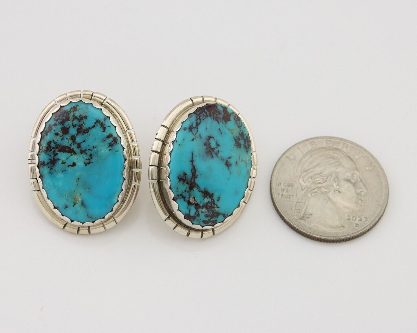 Navajo Earrings 925 Silver Blue Turquoise Native American Artist C.80's