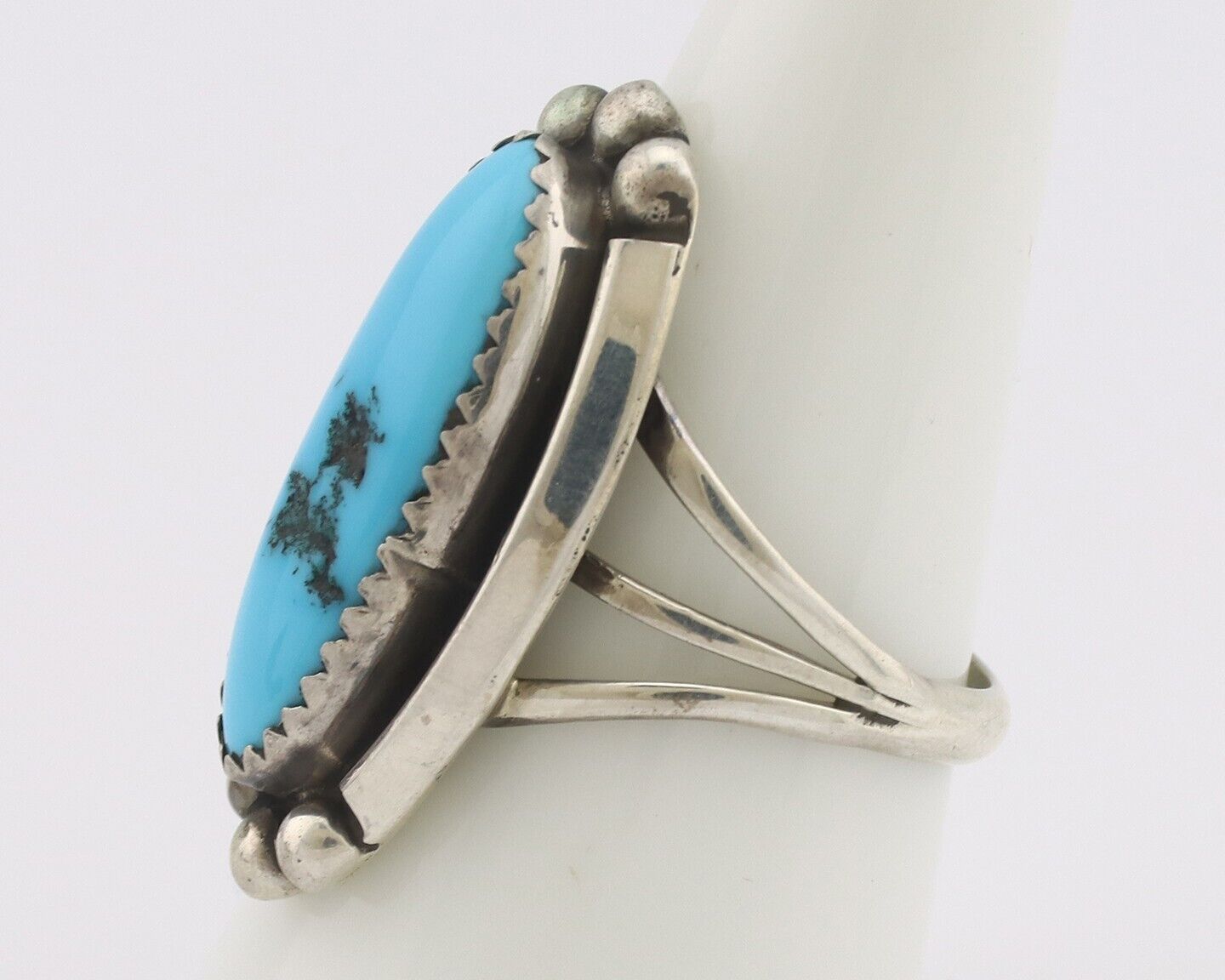 Navajo Ring .925 Silver Sleeping Beauty Turquoise Native American Artist C.80's