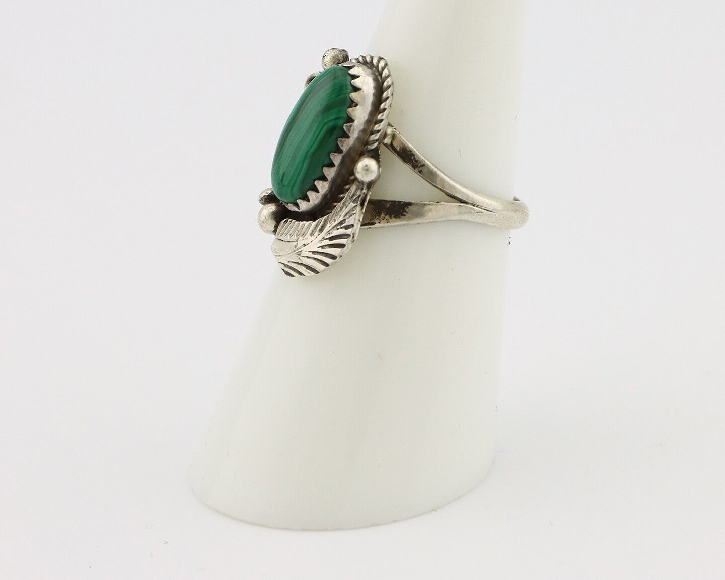 Navajo Ring 925 Silver Natural Malachite Artist Signed Justin Morris C.80's