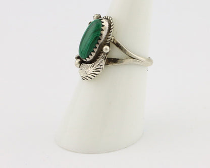 Navajo Ring 925 Silver Natural Malachite Artist Signed Justin Morris C.80's
