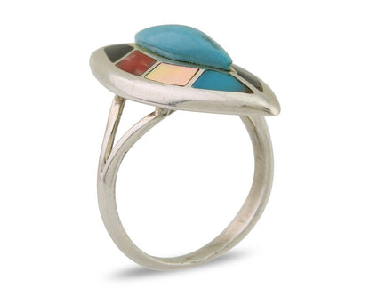 Navajo Ring 925 Silver Turquoise Shell Onyx Spiney Oyster Native Artist C80's