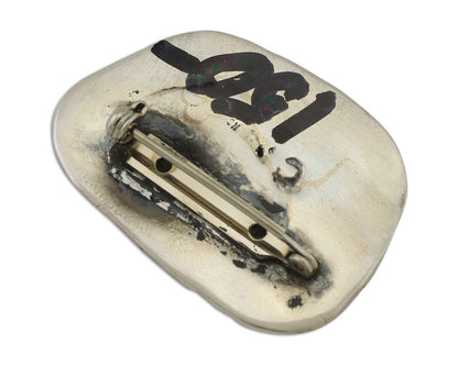 Navajo Pin 925 Silver Natural Royston Turquoise Signed C Raincloud C.80's