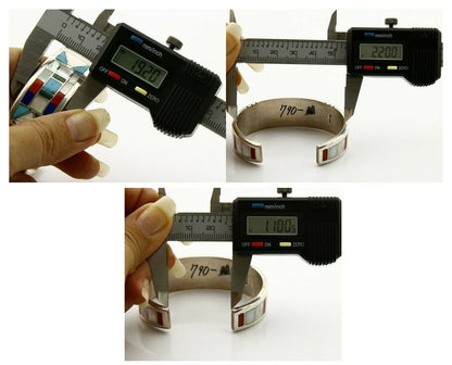 Early Artist David Freeland Inlaid Natural Gemstone .925 SOLID Silver Cuff