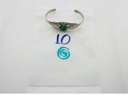 Navajo Cuff Bracelet Sterling Silver Malachite Vintage Signed TW