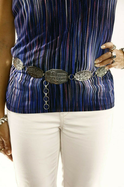 Navajo Concho Belt .925 Silver Pictograph Overlay Signed LE C.1980's