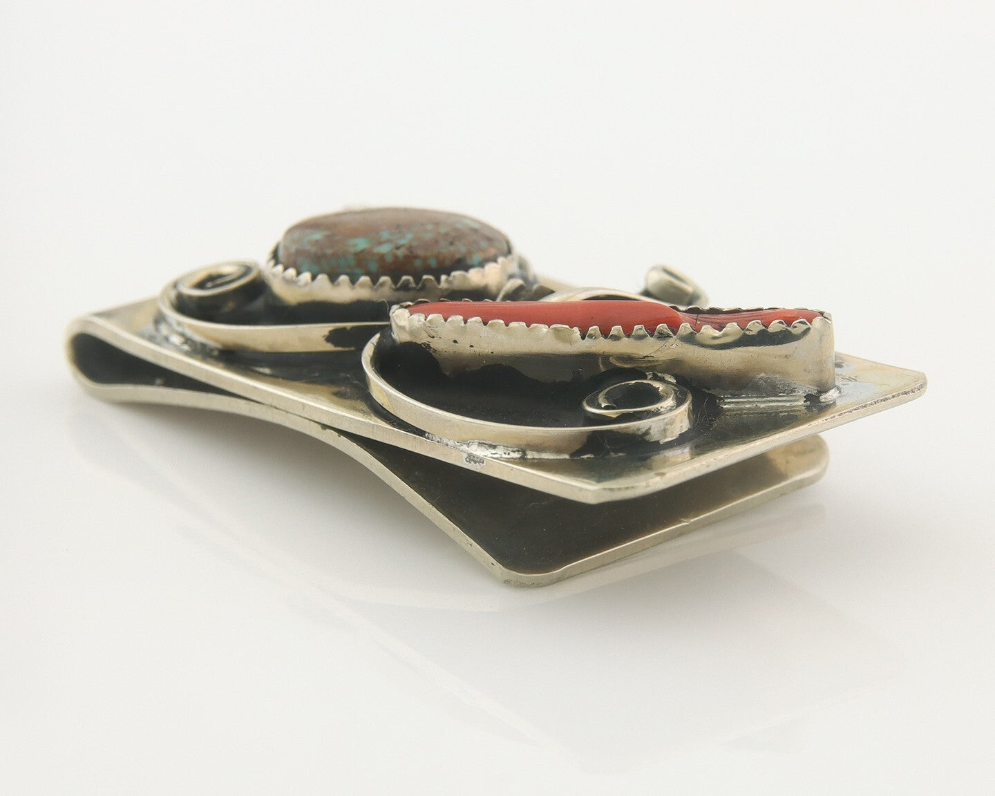 Navajo Money Clip 925 Silver & 999 Nickle Natural Gemstone Native Artist C.80's