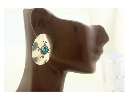 Navajo Earrings 925 Silver Handmade Concho Natural Turquoise Native Artist C80s