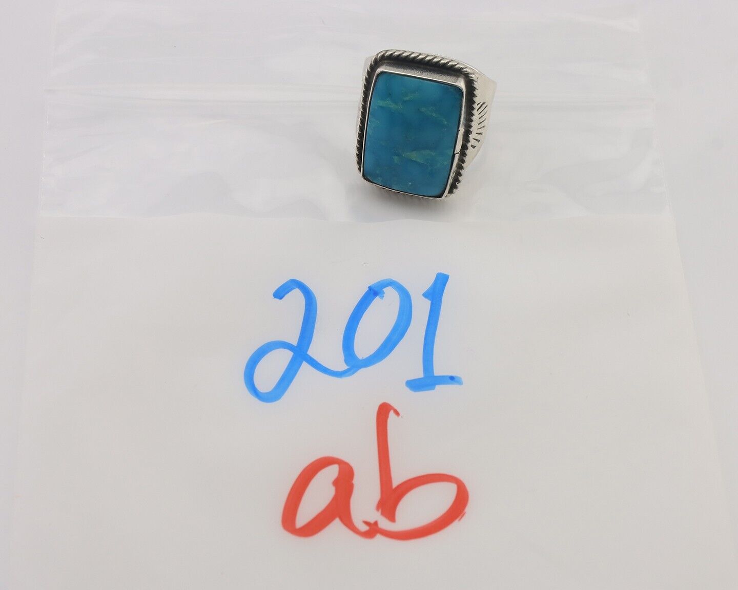 Navajo Ring 925 Silver Natural Turquoise Native American Artist C.80's