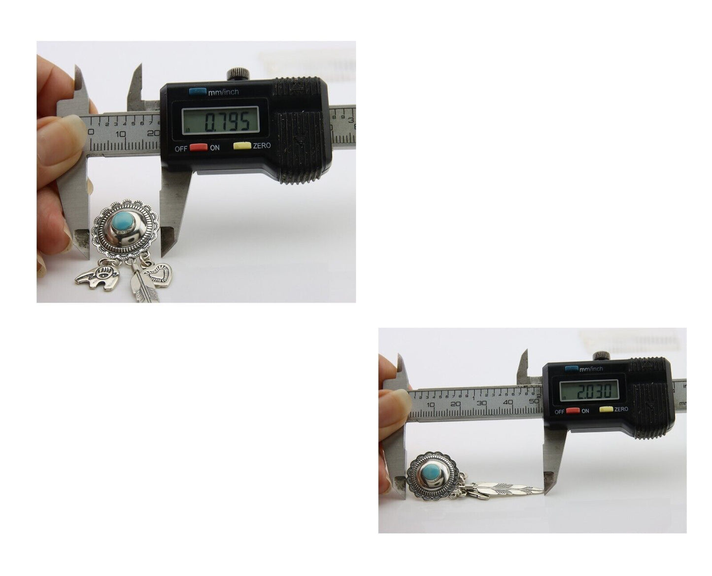 Navajo Concho Dangle Bear Feather Heart Earrings 925 Silver Natural Turquoise