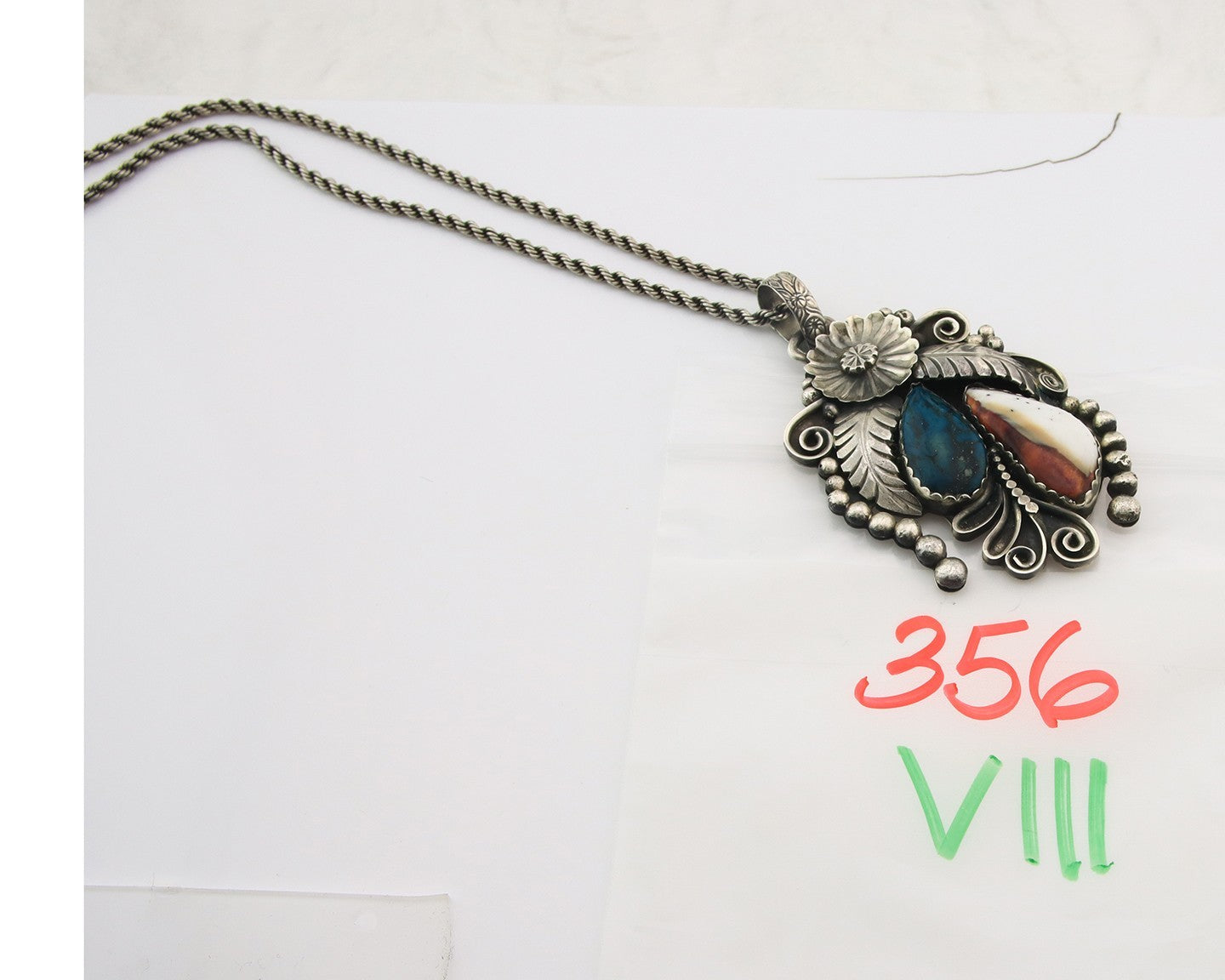 Navajo Necklace Sterling Silver Turquosie & Oyster Authentic Signed Gomez