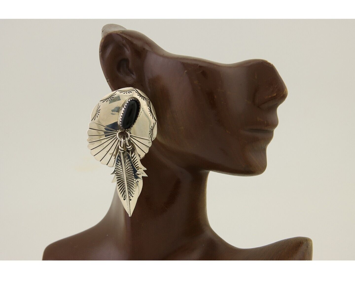 Navajo Handmade Earrings 925 Silver Onyx Native American Artist C.80's