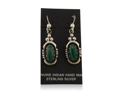 Navajo Dangle Earrings 925 Silver Natural Malachite Native American Artist C.80s